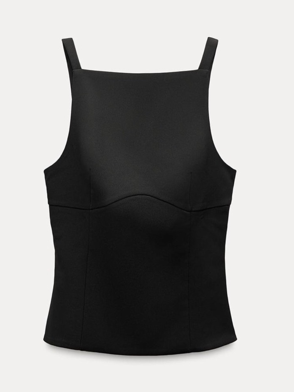 ZARA Tied Back Stretch Square Neck Black Tank- S